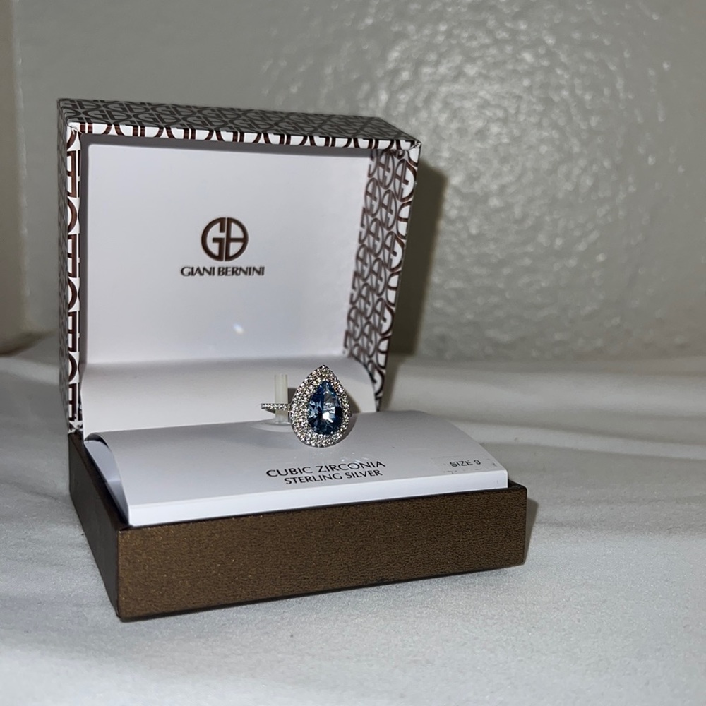 CUBIC ZIRCONIA pear double halo statement ring in STERLING SILVER